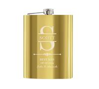 Petacas de Alcohol Personalizados, un Paquete de 1 Frasco de Bolsillo a Medida 8 oz/227ml como Regalo para los Padrinos de Boda, Botellín Personalizada para Despedidas de Soltero y Bodas(Oro)