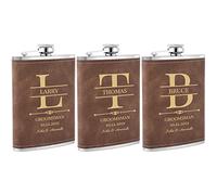 Petacas de Alcohol Personalizados, un Paquete de 3 Cantimplora a Medida 8oz/227ml como Regalo para los Padrinos de Boda, Frasco de Bolsillo Personalizada para Despedidas de Soltero y Bodas(Marrón)