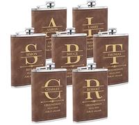 Petacas de Alcohol Personalizados, un Paquete de 7 Cantimplora a Medida 8oz/227ml como Regalo para los Padrinos de Boda, Frasco de Bolsillo Personalizada para Despedidas de Soltero y Bodas(Marrón)
