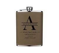 Petacas de Licor Personalizado para Hombres, Regalo para Acompañantes del Novio o Padrino de Boda con Inicial, Frasco de 8oz de Cuero Grabado para Fiesta de Despedida, Caquí