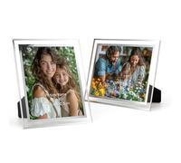 PETAFLOP Marcos de Fotos 15x20 de Vidrio para la Mesa, Portafotos Multiples de Cristal 15x20, con el Borde Plateado, Set de 2