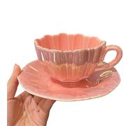 Petal Simple Flower Cup With Saucer Set Ceramic Tea European Small Chic Coffee Office Household Gift(201-300ml)