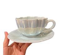 Petal Simple Flower Cup With Saucer Set Ceramic Tea European Small Chic Coffee Office Household Gift(201-300ml1)