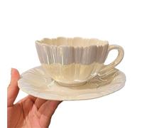Petal Simple Flower Cup With Saucer Set Ceramic Tea European Small Chic Coffee Office Household Gift(201-300ml2)