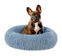 PetAmi Cama calmante para perros y gatos pequeños y medianos, dona redonda lavable, cojín de felpa de piel sintética esponjosa, antideslizante, se adapta hasta 25 libras, 23 pulgadas, azul polvoriento