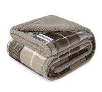 PetAmi - Manta Impermeable para Perros pequeños y medianos, Cachorros, Gatos, para sofá, protección a Prueba de Fugas, Forro Polar Sherpa, Reversible, Suave, Lavable, 74 x 102 cm, Cuadros, Color Beis