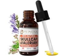 Petastical Skullcap Valerian, Gotas calmantes para perros y gatos, gotas calmantes de ansiedad, solo en casa, ladridos, ruidos fuertes, fuegos artificiales, viajes (30 ml)
