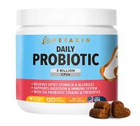 Petaxin Probióticos para perros, 6 cepas con prebióticos, apoya el sistema digestivo e inmunológico, alivio para diarrea, mal aliento, alergias, gas, estreñimiento, puntos calientes, fabricado en