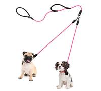 PetBonus Correa doble para 2 perros, sin enredos, correa de entrenamiento con dos asas acolchadas, nailon reflectante, doble correa para perros pequeños y medianos, 0,8 x 195 cm (rosa)