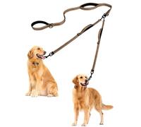 PetBonus Correa doble para perro, sin enredos, correa doble para perro, correa reflectante de entrenamiento para caminar, 4 cómodas asas acolchadas para 2 perros con cuenco plegable y bolsas de basura