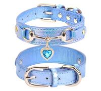 PETCARE Bonito collar para perro y gato, piel sintética única, brillo brillante al sol, collares para cachorros con colgante de corazón de diamantes de imitación, collar de perro para mascotas