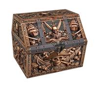 PETCEE Caja del tesoro de calavera pirata, cofre grande de 9 x 9.3 x 8 pulgadas para aula, caja de tesoros, recompensas, juguetes y almacenamiento, cajas de tesoros perfectas para el aula para
