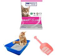 Petcrux Petcrux - Kit de iniciación de arena para gatos exclusivo con cuchara que incluye 1 arena para gatos de bentonita Petcrux de 5 kg, 1 bandeja de arena, 1 pala de arena (kit de iniciación de