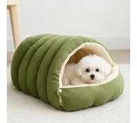 PETCUTE 2 en 1 Cama para Perro,Lavable Casa Cueva para Gatos,Cama Cálida para Mascota para Interior,Nido de Gato Tienda de Campaña con Colchoneta Extraíble,Botones a presión,Verde,M
