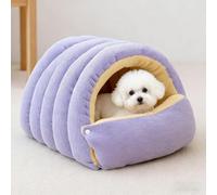 PETCUTE 2 en 1 Cama para Perro,Lavable Casa Cueva para Gatos,Cama Cálida para Mascota para Interior,Nido de Gato Tienda de Campaña con Colchoneta Extraíble,Botones a presión,Morado,M
