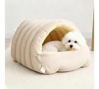 PETCUTE 2 en 1 Cama para Perro,Lavable Casa Cueva para Gatos,Cama Cálida para Mascota para Interior,Nido de Gato Tienda de Campaña con Colchoneta Extraíble,Botones a presión,Beige,L