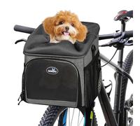PETCUTE 4 en 1 Cesta Perro Bicicleta hasta 7.5 kg,Multifuncional Mochila para Mascotas con Cinturón de Seguridad,Plegable Cesta de Bicicleta Delantera para Perro con Alfombrilla Extraíble