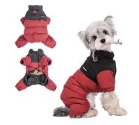 PETCUTE Abrigo Impermeable para Perro con Patas,Chaquetas de Invierno para Perros,Ropa Cálida para Mascotas,Chaleco para Cachorros con Anilla en D para Perros Pequeños y Medianos,Rojo,2XL
