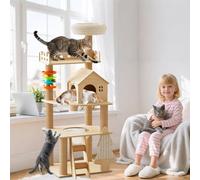 PETCUTE Árbol de Madera para Gatos Grandes,Torre de Gato con Poste Rascador,Condominios y Nido de Cápsulas,Pelota de Juguete,Estilo Moderno para Gatos de Interior