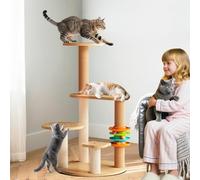 PETCUTE Árbol de Madera para Gatos Grandes,Torre de Gato con Poste Rascador,Condominios y Nido de Cápsulas,Pelota de Juguete,Estilo Moderno para Gatos de Interior