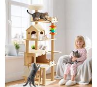 PETCUTE Árbol de Madera para Gatos Grandes,Torre de Gato con Poste Rascador,Condominios y Nido de Cápsulas,Pelota de Juguete,Estilo Moderno para Gatos de Interior