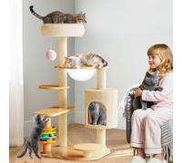 PETCUTE Árbol de Madera para Gatos Grandes,Torre de Gato con Poste Rascador,Condominios y Nido de Cápsulas,Pelota de Juguete,Estilo Moderno para Gatos de Interior