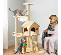 PETCUTE Árbol de Madera para Gatos Grandes,Torre de Gato con Poste Rascador,Condominios y Nido de Cápsulas,Pelota de Juguete,Estilo Moderno para Gatos de Interior