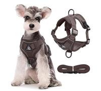 PETCUTE Arnés para Perro Sin Tirar,Arnes Perro Grande Mediano con Correa,Ajustable, Arnes para Perros Transpirable con Tiras Reflectantes y Clip,para Adiesreamiento,Caminando Café XL