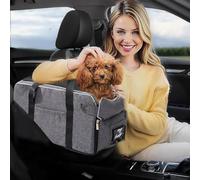 PETCUTE Asiento de Perro de Consola de Centro de Coche para Perros Pequeños Gatos,Lavable Asiento de Coche para Mascotas,Asiento de Refuerzo para Perros con Cinturón de Seguridad,para Viajar