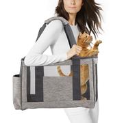 PETCUTE Bolsa de Transporte para Mascotas,Respirable Plegable Bolsa para Mascotas con Correa de Hombro Ajustable y Bolsill,Bolsa de Transporte para Gato Perros con Correa de Seguridad Interior