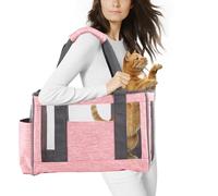 PETCUTE Bolsa de Transporte para Mascotas,Respirable Plegable Bolsa para Mascotas con Correa de Hombro Ajustable y Bolsill,Bolsa de Transporte para Gato Perros con Correa de Seguridad Interior