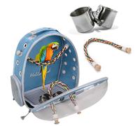PETCUTE Bolsa de Transporte para Pájaros, Transparente, Transpirable, Mochila para Pájaros con Percha y Bandeja, Espaciosa, Ideal para Viajes en Tren, Automóvil, Restaurante o Avión (Azul)