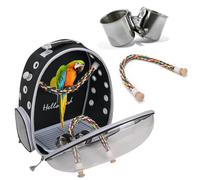 PETCUTE Bolsa de Transporte para Pájaros, Transparente, Transpirable, Mochila para Pájaros con Percha y Bandeja, Espaciosa, Ideal para Viajes en Tren, Automóvil, Restaurante o Avión (Negro)