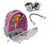 PETCUTE Bolsa de Transporte para Pájaros, Transparente, Transpirable, Mochila para Pájaros con Percha y Bandeja, Espaciosa, Ideal para Viajes en Tren, Automóvil, Restaurante o Avión (Rosa)