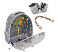 PETCUTE Bolsa de Transporte para Pájaros, Transparente, Transpirable, Mochila para Pájaros con Percha y Bandeja, Espaciosa, Ideal para Viajes en Tren, Automóvil, Restaurante o Avión (Gris)