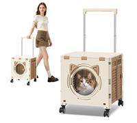 PETCUTE Bolsa de Viaje para Perros,Transportín para Gatos con Ruedas,Transportín Multiusos para Mascotas para Perros y Gatos Pequeños con Asa Telescópica,para Viajes, Senderismo,Paseos,Caqui