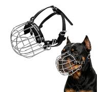 PETCUTE Bozal de Canasta para Perros,Bozal de Perro Rottweiler,Bozales de Cuero Ajustables para Perros Grandes,Antiladridos, Mordeduras y Masticaciones,Plateado,L