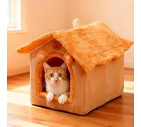 PETCUTE Cama Cueva de Gatos,Lavable Cama para Gatos de Interior con Cojín Extraíble y Parte Inferior Antideslizante,Plegable Camas de Felpa Cálida para Mascotas,M