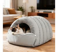 PETCUTE Cama Cueva para Gatos 2 en 1,Caseta para Perros,Suave y Cálida, Nido de Gato con Base Antideslizante, Portátil y Lavable, Cama para Mascotas de Interior para Gatos y Perros Pequeños,Gris,M
