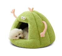 PETCUTE Cama Cueva para Gatos,Casa de Felpa para Gatos para Interior con Cojín Extraíble,Cama para Perro Lavable,Nido de Gato con Base Antideslizante,Verde,L