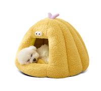 PETCUTE Cama Cueva para Gatos,Casa de Felpa para Gatos para Interior con Cojín Extraíble,Cama para Perro Lavable,Nido de Gato con Base Antideslizante,Amarillo,L
