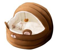 PETCUTE Cama Cueva para Mascotas,Semicerrada Cama para Gatos para Interior con Fondo Antideslizante,Cama para Mascotas con Colgante Bola Esponjosa,Nido de Mascotas para Gatos y Perros Pequeños