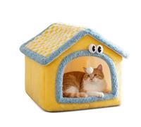 PETCUTE Cama Gato Cueva,Suave Cama Cueva para Perros Gatos,Casa Plegable para Perro con Cojín Extraíble y Lavable,Antideslizante,Camas Cálido Felpa para Perro y Gato Medianos Pequeños,Amarillo,S