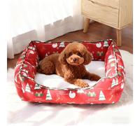 PETCUTE Cama Navideña para Perros Grandes,Sofá Lavable para Perros,Cesta Mullida para Mascotas con Base Antideslizante,Cama Suave y Acogedora para Perros Medianos y Grandes y Gatos,Rojo,L