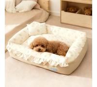 PETCUTE Cama Ortopédica para Perros,Sofá Cama para Mascotas con Funda Extraíble y Lavable, Almohada,Súper Suave, Cojín para Mascotas con Bordes Elevados,Antideslizante,Amarillo,L