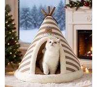 PETCUTE Cama para Gato de Felpa Suave,Cónico,Cueva para Gato,Cama para Gatos de Interior con Juguete Colgante,Camas Lavable para Mascotas,Antideslizante,Utilizado para Gatos,Perros,Marrón,L