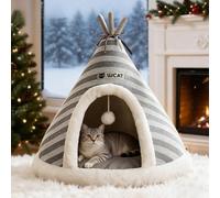 PETCUTE Cama para Gato de Felpa Suave,Cónico,Cueva para Gato,Cama para Gatos de Interior con Juguete Colgante,Camas Lavable para Mascotas,Antideslizante,Utilizado para Gatos,Perros,Gris,M