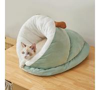 PETCUTE Cama para Gatos,Cálida y Acogedora Cueva para Gatos de Interior,Cama de Felpa Suave para Mascotas con Base Antideslizante,Lavable a Máquina,para Perros Pequeños, Cachorros,Verde,L