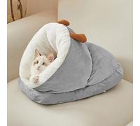 PETCUTE Cama para Gatos,Cálida y Acogedora Cueva para Gatos de Interior,Cama de Felpa Suave para Mascotas con Base Antideslizante,Lavable a Máquina,para Perros Pequeños, Cachorros,Gris,S