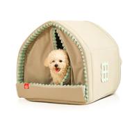 PETCUTE Cama para Gatos de Interior,Cueva para Gatos Lavable con Cortinas para Puertas,Plegable Casa para Mascotas con Parte Inferior Antideslizante, Ideal para Uso en Exteriores e Interiores,L